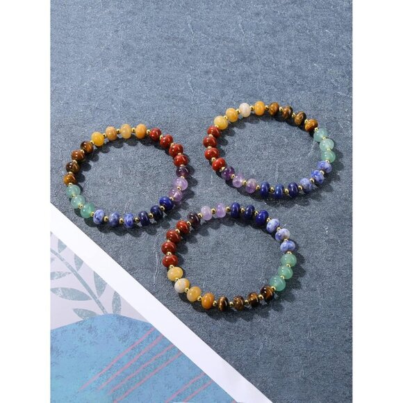 Stretch-7 Chakra Crystals Yoga Stone Bead Chakra Relax Bracelet for Womens Mens - Picture 2 of 7